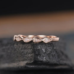 Pear Cut Bezel Set Rose Gold Tear Stacking Matching Moissanite Wedding Band For Women - JBR Jeweler