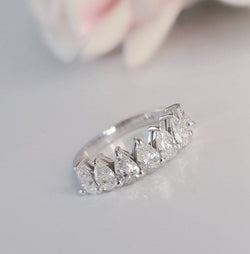 Pear Cut Lab-Grown Diamond Half Eternity Wedding Band Ring - JBR Jeweler