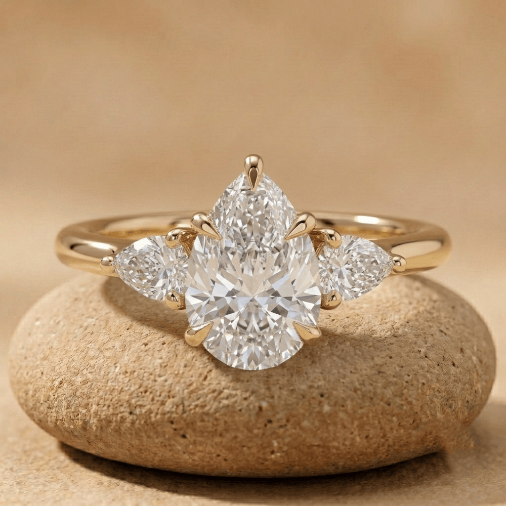Pear Cut Three Stone Moissanite Engagement Ring