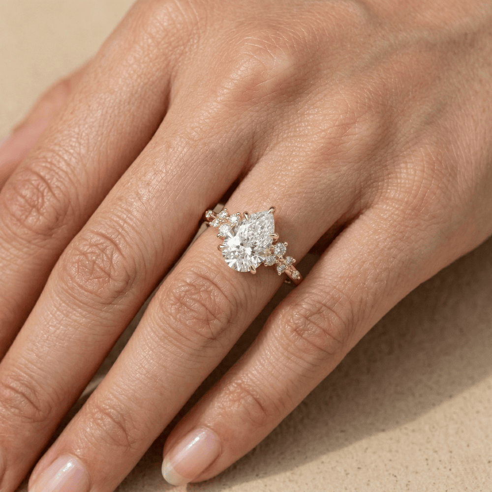 Unique pear moissanite cluster engagement ring for women