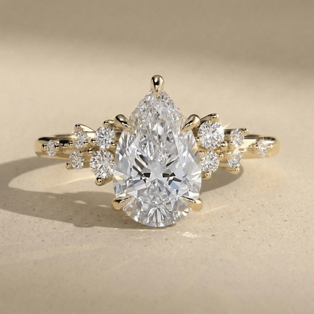 14K solid gold pear cut moissanite engagement ring
