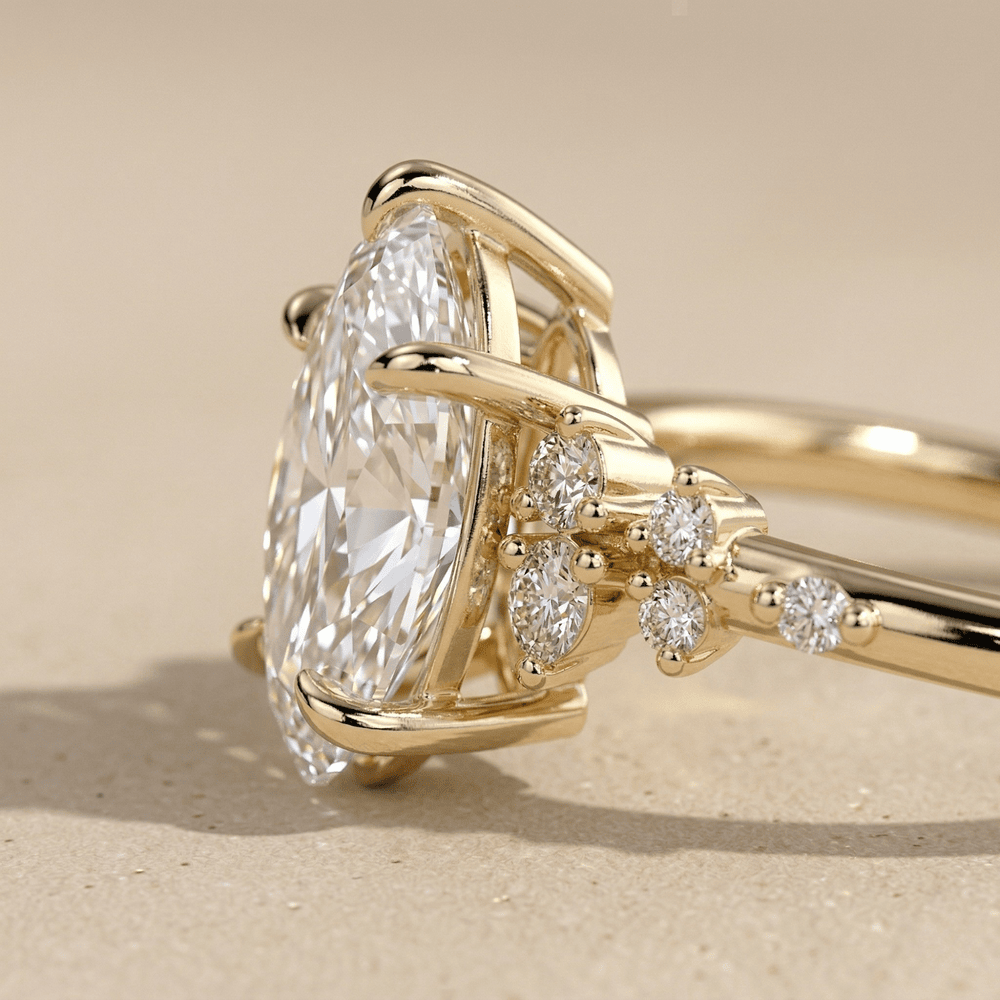 Pear moissanite cluster ring close up detail