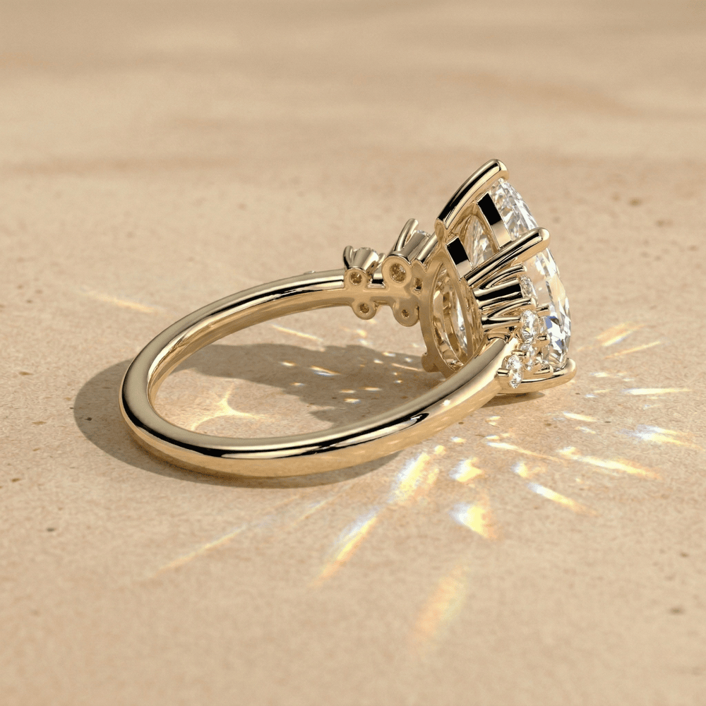 Pear Moissanite Cluster Engagement Ring in 14K Gold - view 6