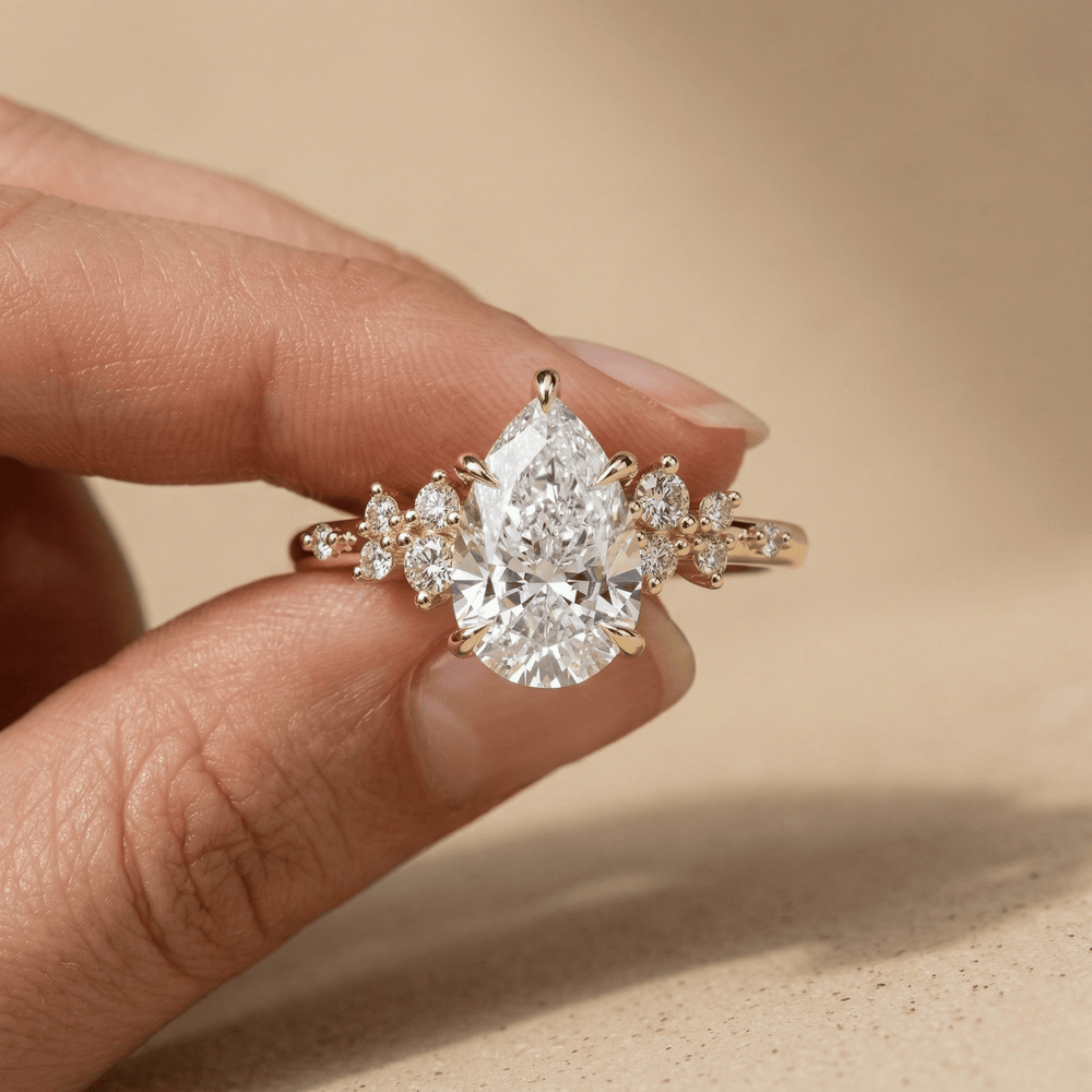 Pear cut moissanite ring for anniversary gift