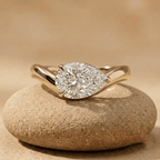 Pear solitaire moissanite wave band east west promise ring