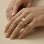 East west solitaire ring with pear moissanite