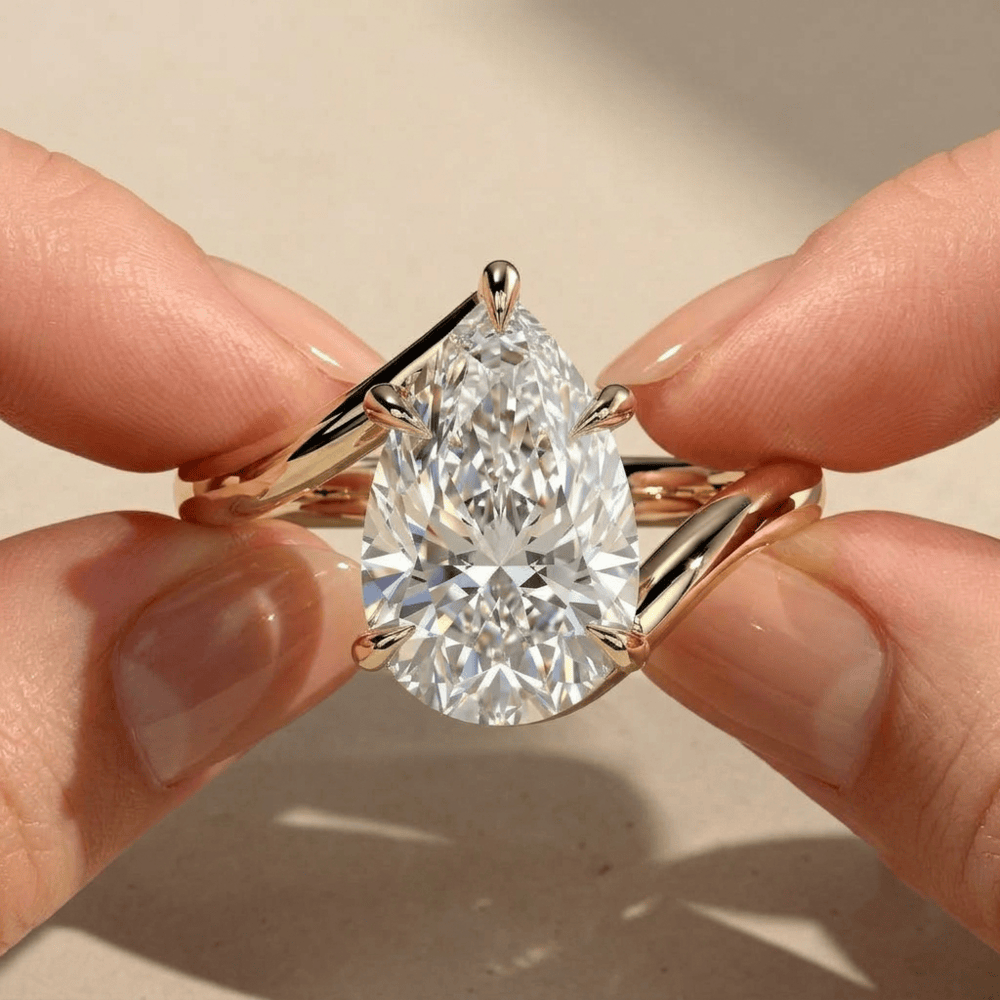 18K yellow gold pear shaped moissanite engagement ring for women