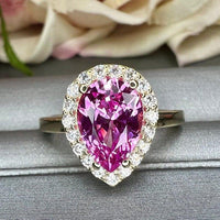 Pink sapphire Pear shaped & moissanite halo Engagement ring - JBR Jeweler