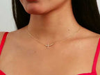 14k Gold Moissanite Diamonds Sideways Cross Necklace