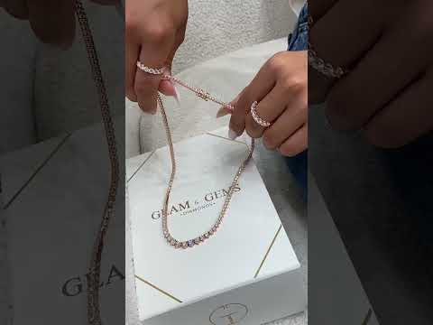 Solid 14k Rose Gold Round Cut, Lab grown Diamond  Prong Setting Tennis Necklace