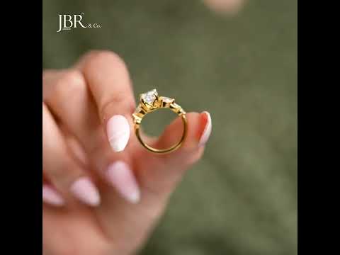 Floral Three Stone Oval Cut Moissanite Diamond Engagement Ring