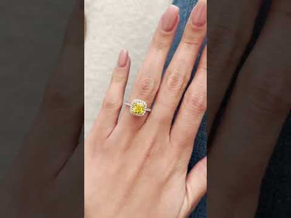 2 Carat Cushion Fancy Intense Yellow Lab-Grown Diamond Halo Engagement Ring