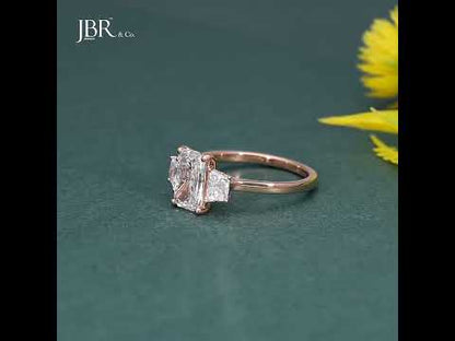 2Ct Radiant Cut Lab Grown Side Trapezoid Engagement Ring