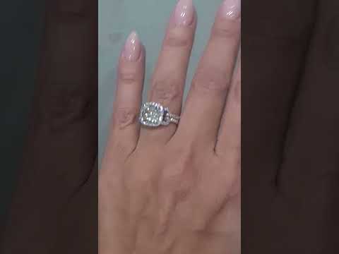 3.00ct Cushion cut Moissanite Halo Solitaire Engagement Ring