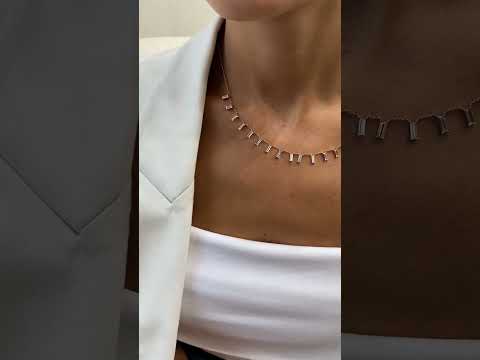 14k Rose Gold, Baguette Cut Lab grown Prong Set  Diamond  Unique Design Necklace