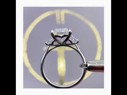 14K White Gold 6.30 Carat Radiant Cut Lab Grown Three Stone Diamond Sparkling Engagement Ring