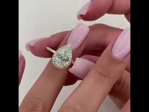 3 CT Lab-Grown Pear-Shaped Diamond Halo Engagement Ring Video