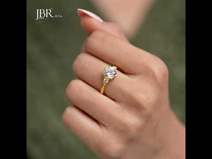 Trellis Three Stone Round Moissanite Diamond Ring