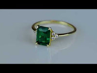 14K Gold Emerald Green Gemstone Promise Emerald Cut Birthstone Engagement Ring