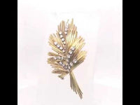 Gubelin Gold & Diamond Leaf Round Moissanite Diamond Women's Art Deco Brooch pin