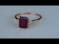 Bague de fiançailles délicate en or rose massif 14 carats avec pierres précieuses grenat pour la fête des mères pour cadeau