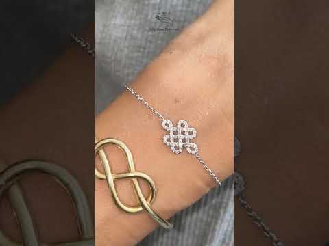 14k Gold Endless Love Knot Diamond Dainty Bracelet