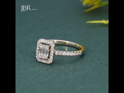 Floating Halo Baguette Diamond Ring |Moissanite| Yellow/White/Rose Gold