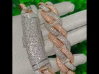 20MM 2 Tone Gold Round VVS Moissanite Diamond Cuban Miami Link Chain with Long Box Clasp