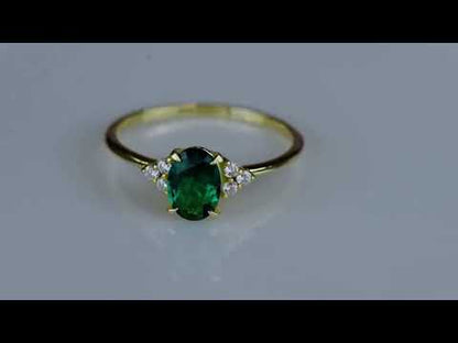 Oval Cut Emerald Gold Engagement Dainty Emerald Anniversary Ring Gift For Her