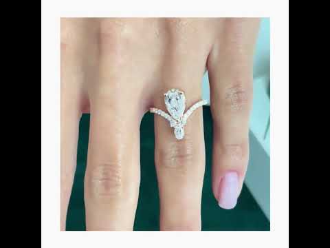 14k Gold UNIQUE 2.71 Carat Lab Diamond Pear Cut Pave Set Engagement Ring