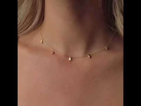 14k Gold Baguette Shaped Moissanite Diamond Dangling Necklace