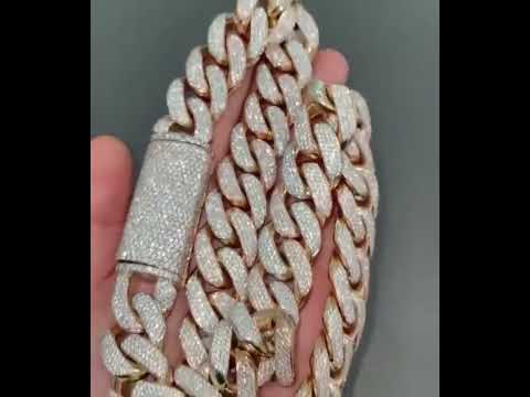 20mm Moissanite Diamonds Studded Cuban Link Two Tone Chain Iced out Rapper chain
