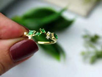 Unique gemstone Flower Green Marquise Solid Gold Wedding Band Anniversary Ring