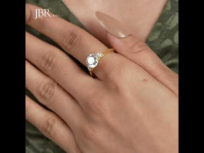 Three Stone Round Cut Lab Gown Diamond Ring With Pear Side Stone