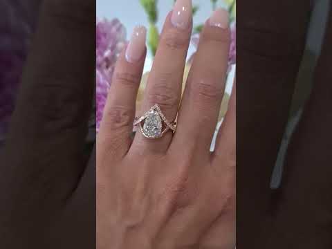 Bague de fiançailles à chevrons en diamant cultivé en laboratoire certifié taille poire de 1,5 ct