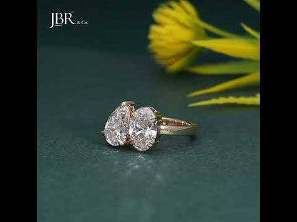 Moissanite Luxury Oval & Pear Diamond Anniversary Toi et Moi Ring