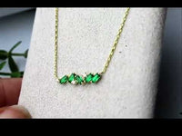 14k Gold Baguette Cut Emerald Solid Gold Emerald Gemstone Pendant Chain Necklace