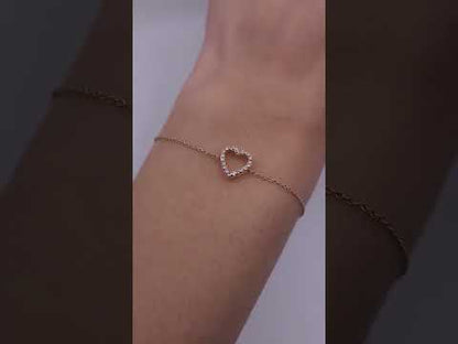 14k Solid Gold CVD Diamonds Open Heart Dainty Bracelet