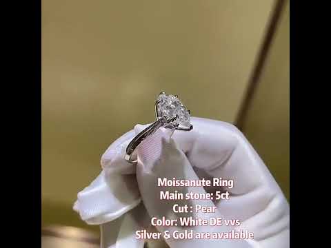 3CT Pear Cut Solitaire Classic Moissanite Engagement Ring