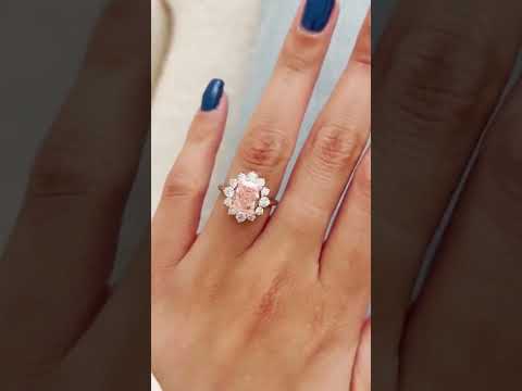 3.00 CT Elongated Cushion Fancy Intense Baby Pink Lab-Grown Diamond Floral  Diana Engagement Ring