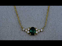 14k Gold Oval Cut Gemstone Emerald Pendant Chain Dainty Anniversary Necklace