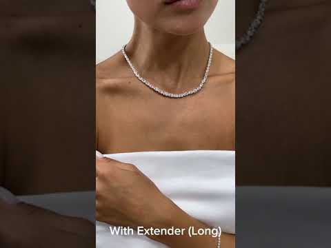 4 mm 14k Gold Prong Setting, Oval Cut, Lab Created Diamond Tennis Necklace, Bridal Jewelry