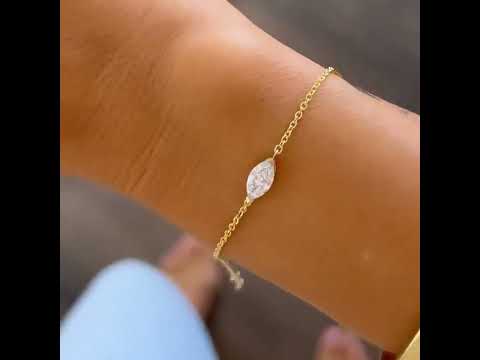 14k Solid Gold Marquise Lab Grown Diamond Dainty Bracelet