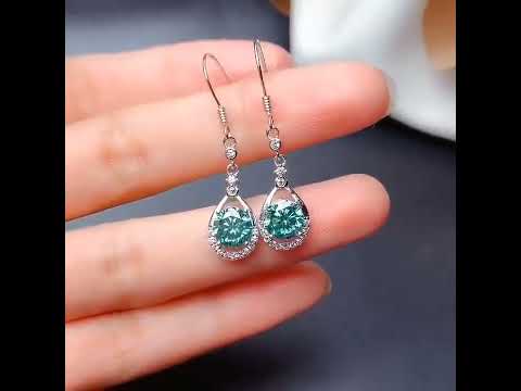 2.00 TCW Round Cut Green Moissanite Hoop Earring