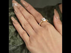 Emerald Moissanite Engagement Ring with Side Stone Baguette