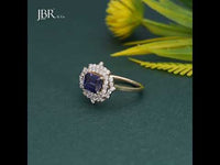 Antique Royal Blue Sapphire Gemstone Halo Diamond Sapphire Engagement Ring