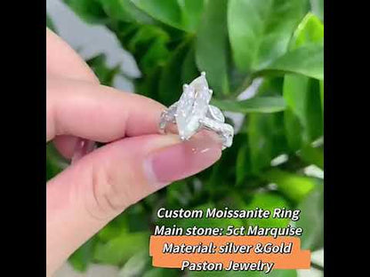 1CT Marquise Cut Leaf Design Moissanite Engagement Ring