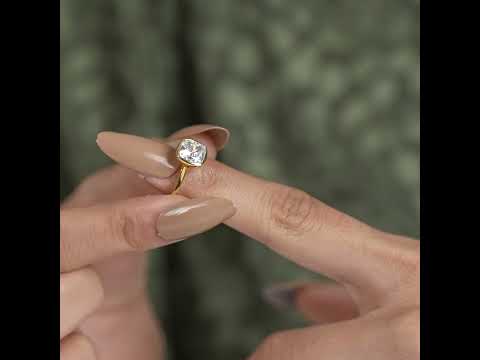 Bezel Elongated Cushion Moissanite Diamond Solitaire Ring