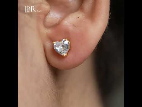 2.00Ct Heart Shape Created Diamond Real 14K Yellow Gold Earrings Studs Screw Back