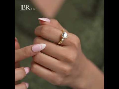 Bague de fiançailles florale à trois pierres rondes avec diamants cultivés en laboratoire